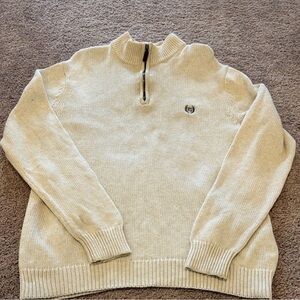 Chaps Men's oatmeal Cream quarter Zip-Up pullover layering Sweater 100% cotton M